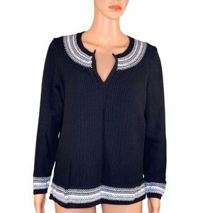 Ann Taylor Loft Black White Knit Sweater Womens Size Small Split Neck